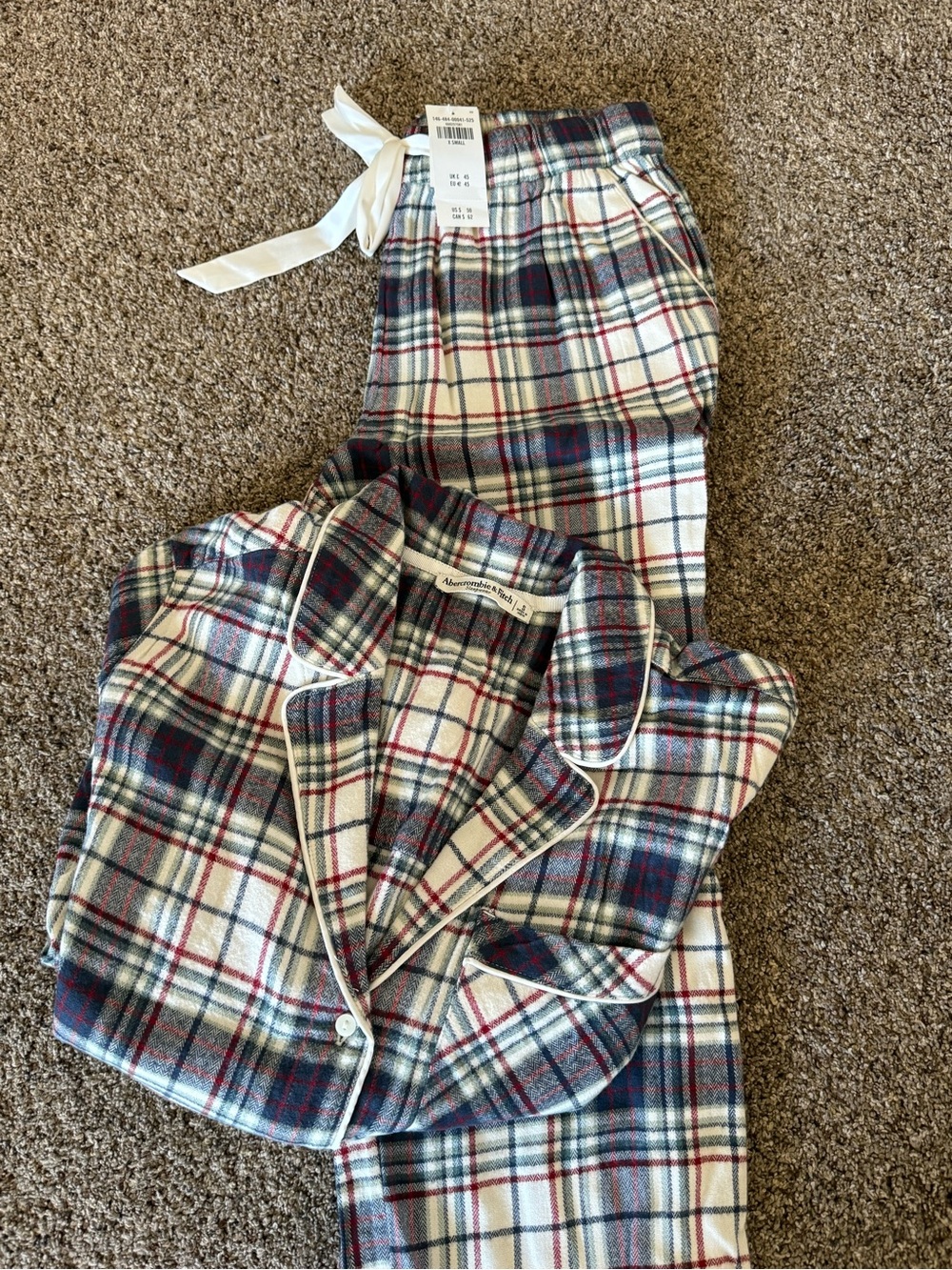 Abercrombie White Plaid Flannel Pajama Set - Womens